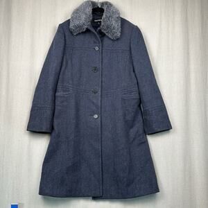 Vtg DonnyBrook | Women's Wool Coat Navy Blue Size 10 M Removable Faux Fur Collar
